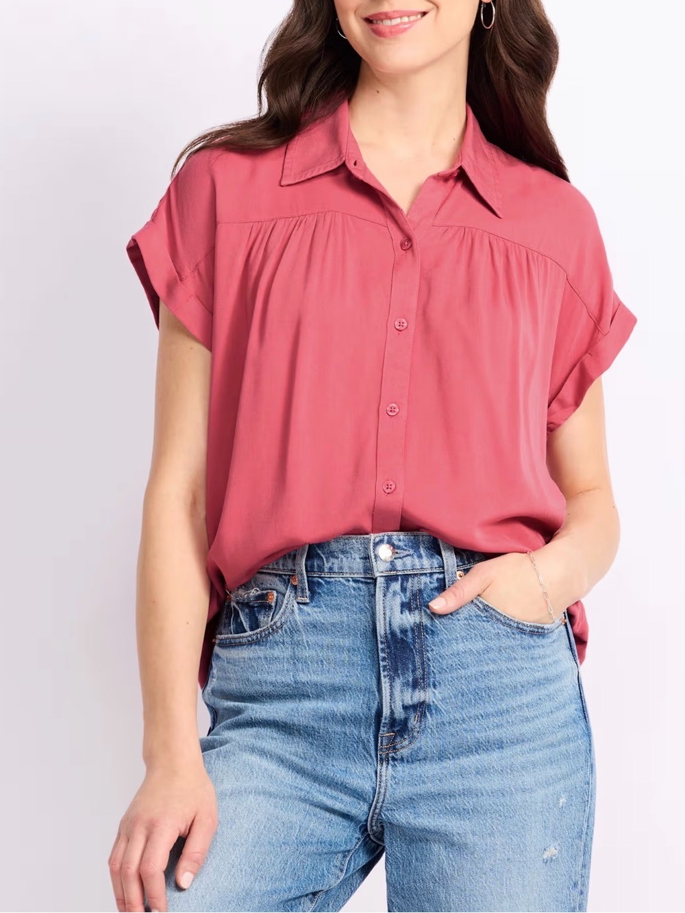 NWT COSMIC BLUE LOVE‎ Haven Button Down Blouse Dusty Rose Size Large